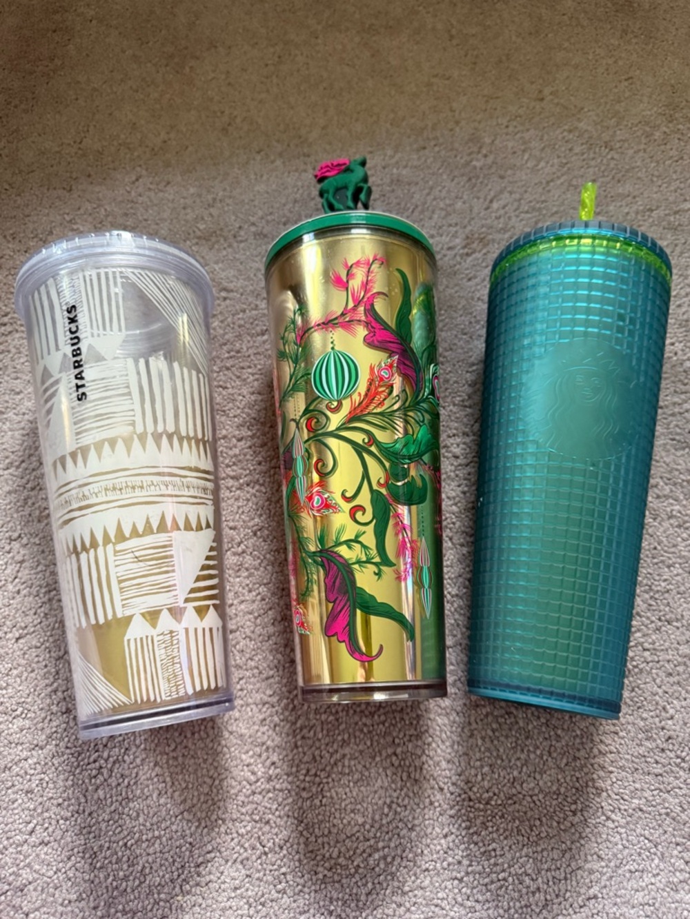 Starbucks Gold, Green & Teal Floral and Patterned Tumbler Trio